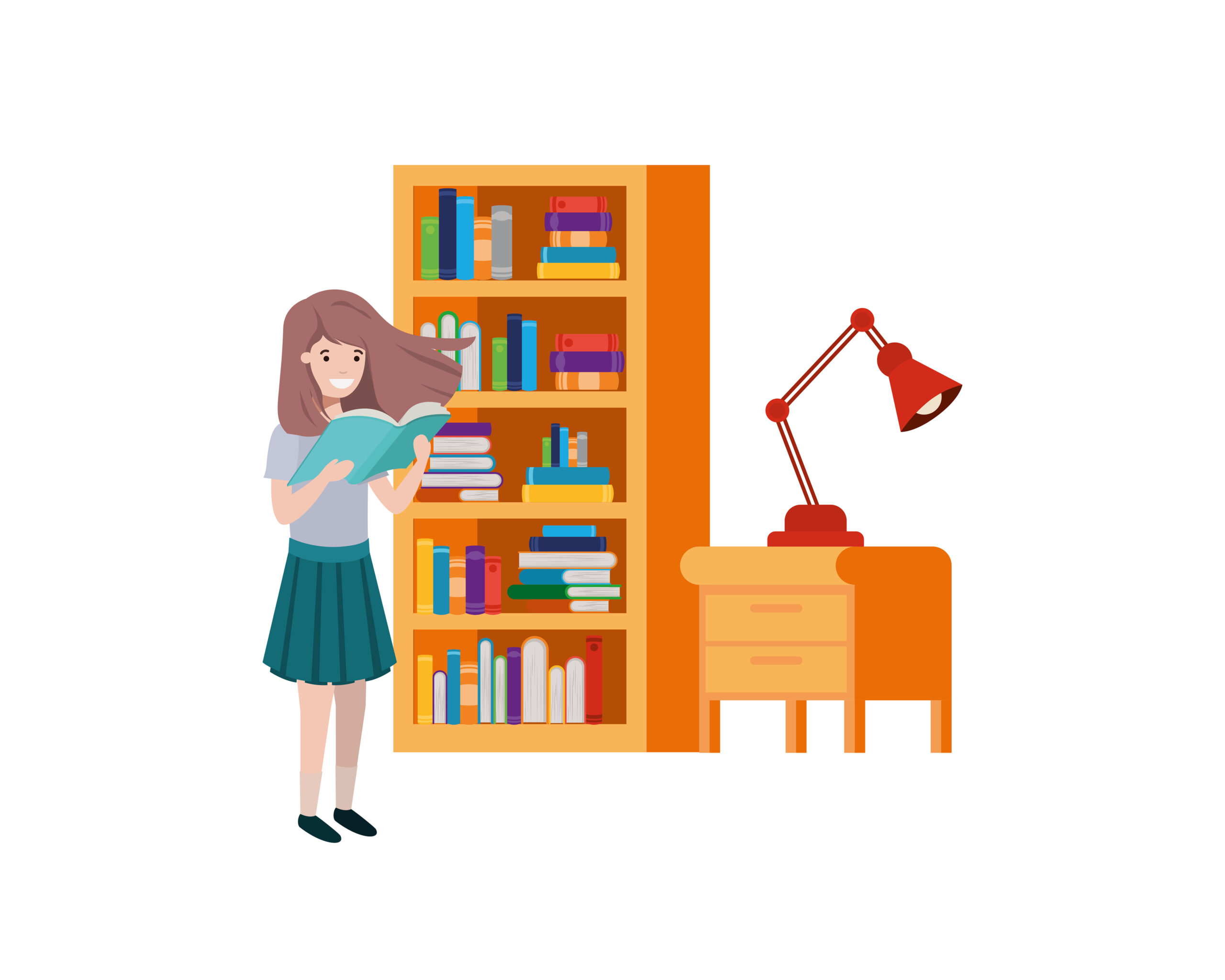 student girl with reading book in the hands